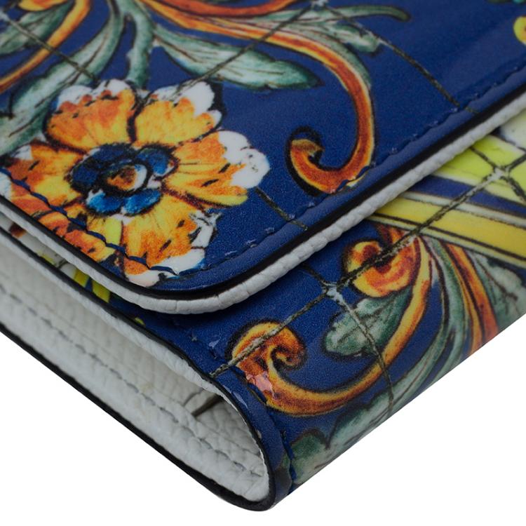 Pre Owned Dolce and Gabbana Multicolor Majolica Print Patent Leather Mini Von Crossbody Bag