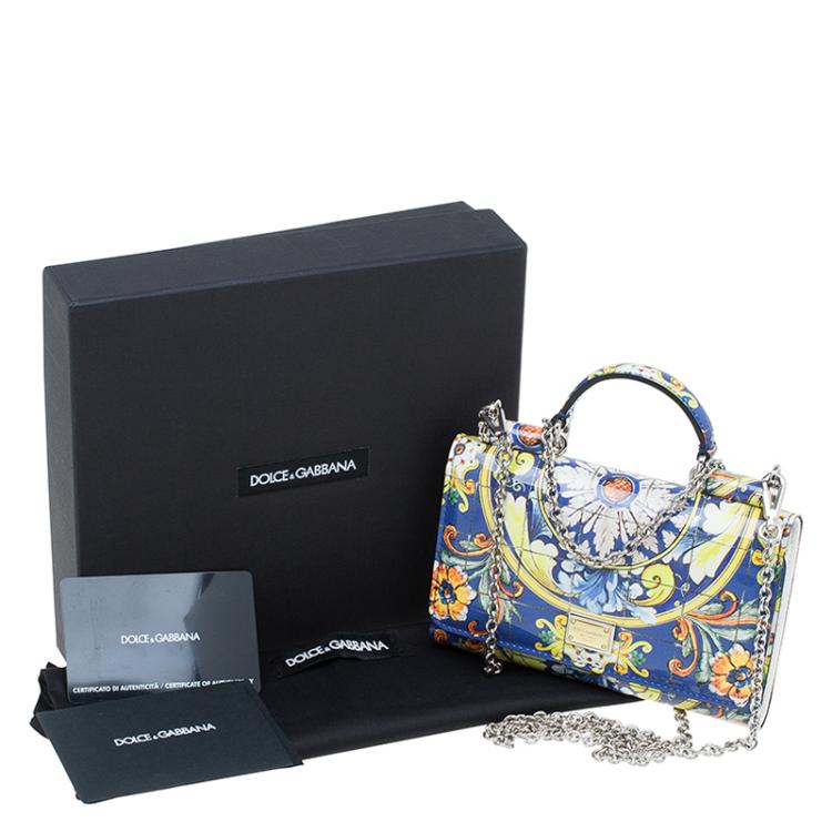 Pre Owned Dolce and Gabbana Multicolor Majolica Print Patent Leather Mini Von Crossbody Bag