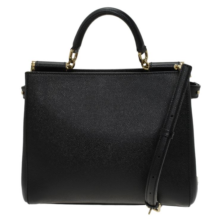 Pre Owned Dolce and Gabbana Black Leather Miss Sicily Tote