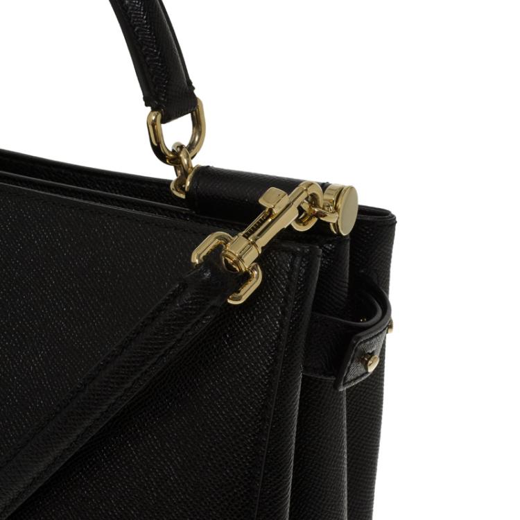 Pre Owned Dolce and Gabbana Black Leather Miss Sicily Tote