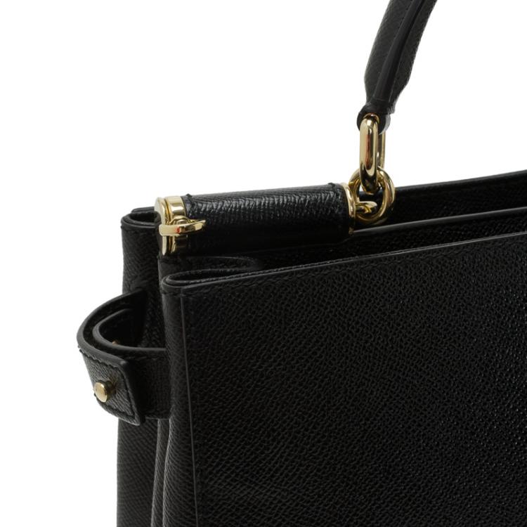 Pre Owned Dolce and Gabbana Black Leather Miss Sicily Tote