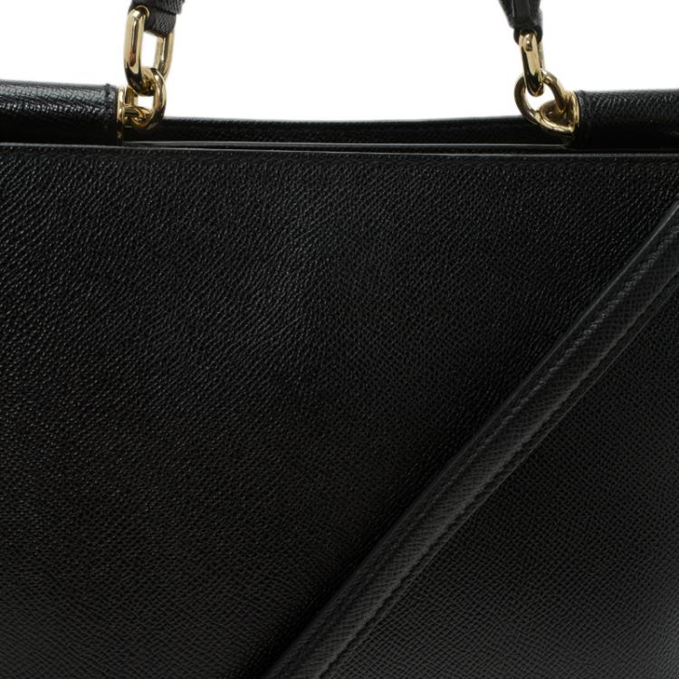 Pre Owned Dolce and Gabbana Black Leather Miss Sicily Tote