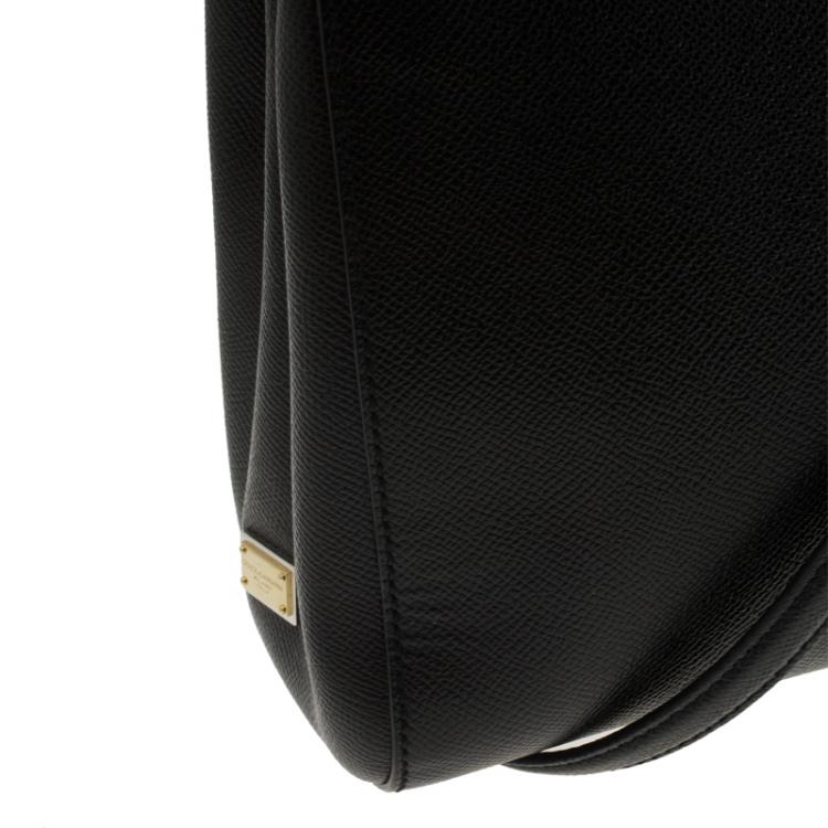 Pre Owned Dolce and Gabbana Black Leather Miss Sicily Tote
