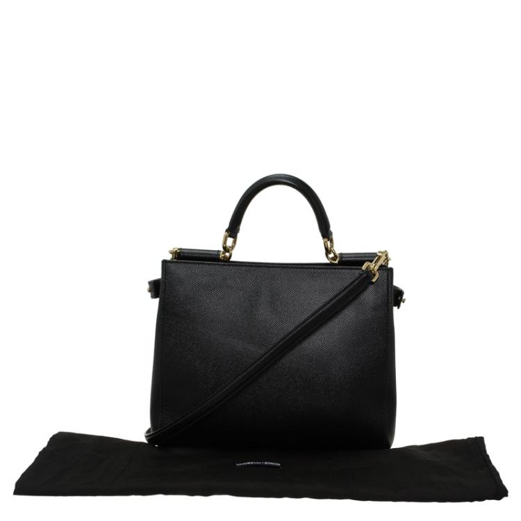 Pre Owned Dolce and Gabbana Black Leather Miss Sicily Tote