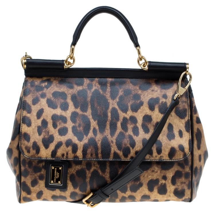 Pre Owned Dolce and Gabbana Leopard Print Coated Canvas Medium Miss Sicily Tote