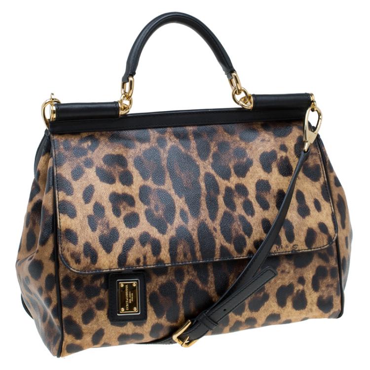 Pre Owned Dolce and Gabbana Leopard Print Coated Canvas Medium Miss Sicily Tote