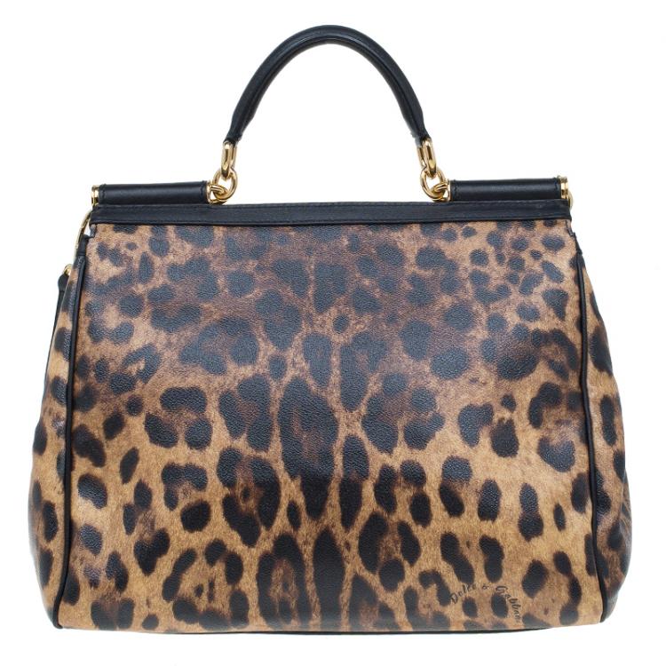 Pre Owned Dolce and Gabbana Leopard Print Coated Canvas Medium Miss Sicily Tote