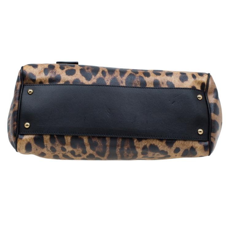 Pre Owned Dolce and Gabbana Leopard Print Coated Canvas Medium Miss Sicily Tote