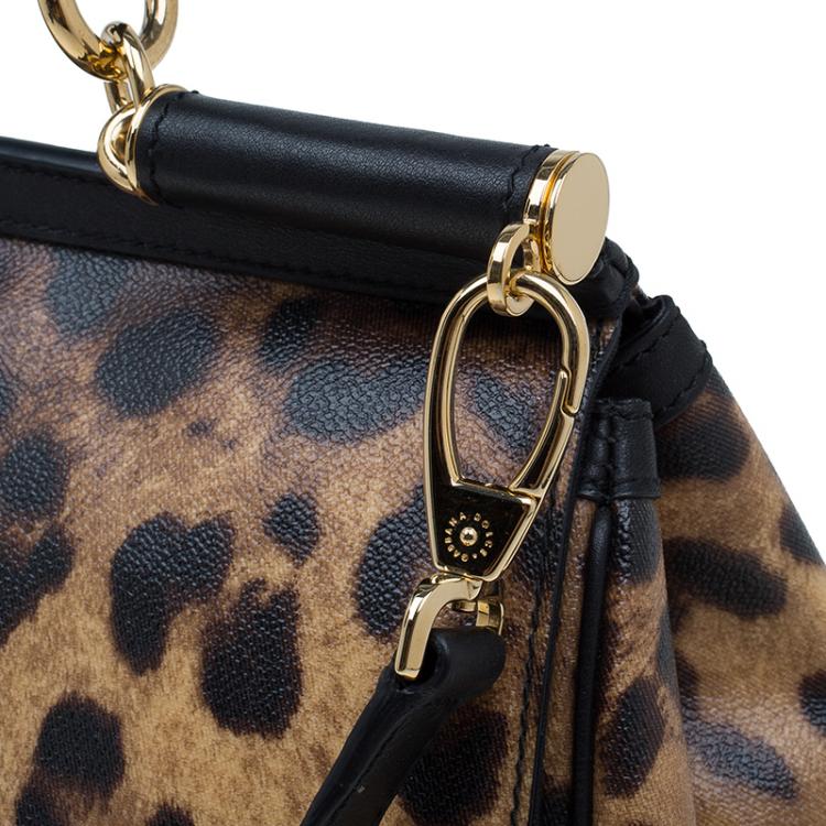 Pre Owned Dolce and Gabbana Leopard Print Coated Canvas Medium Miss Sicily Tote