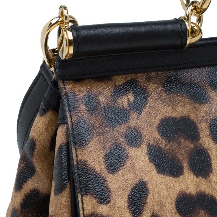 Pre Owned Dolce and Gabbana Leopard Print Coated Canvas Medium Miss Sicily Tote