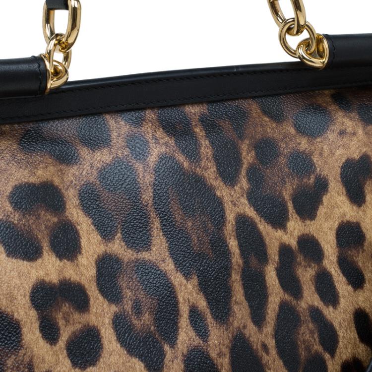 Pre Owned Dolce and Gabbana Leopard Print Coated Canvas Medium Miss Sicily Tote