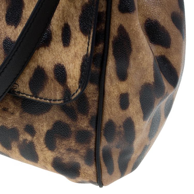 Pre Owned Dolce and Gabbana Leopard Print Coated Canvas Medium Miss Sicily Tote