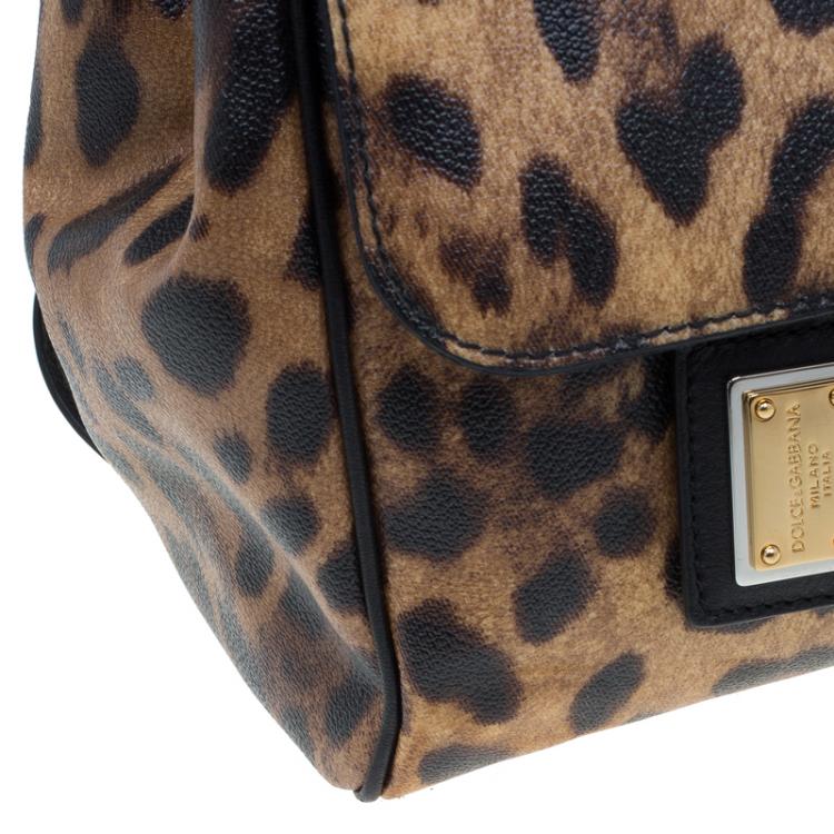 Pre Owned Dolce and Gabbana Leopard Print Coated Canvas Medium Miss Sicily Tote