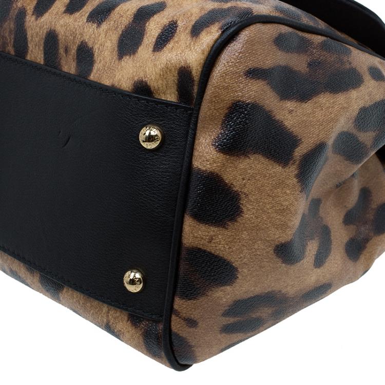 Pre Owned Dolce and Gabbana Leopard Print Coated Canvas Medium Miss Sicily Tote