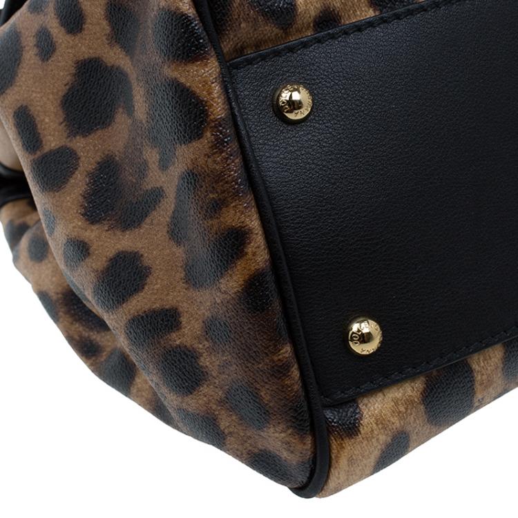 Pre Owned Dolce and Gabbana Leopard Print Coated Canvas Medium Miss Sicily Tote