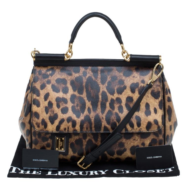 Pre Owned Dolce and Gabbana Leopard Print Coated Canvas Medium Miss Sicily Tote