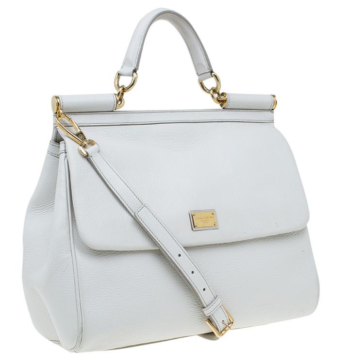 Pre Owned Dolce and Gabbana White Calfskin Leather Medium Miss Sicily Tote