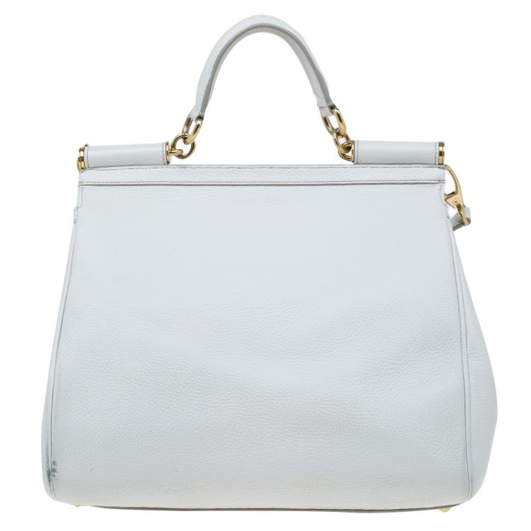 Pre Owned Dolce and Gabbana White Calfskin Leather Medium Miss Sicily Tote