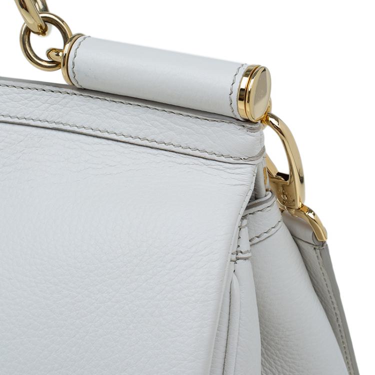 Pre Owned Dolce and Gabbana White Calfskin Leather Medium Miss Sicily Tote