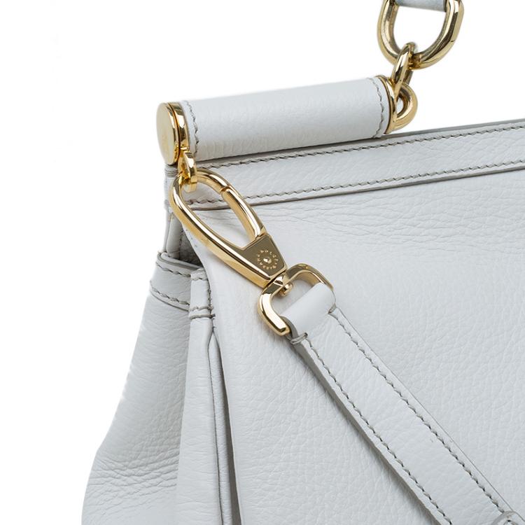 Pre Owned Dolce and Gabbana White Calfskin Leather Medium Miss Sicily Tote
