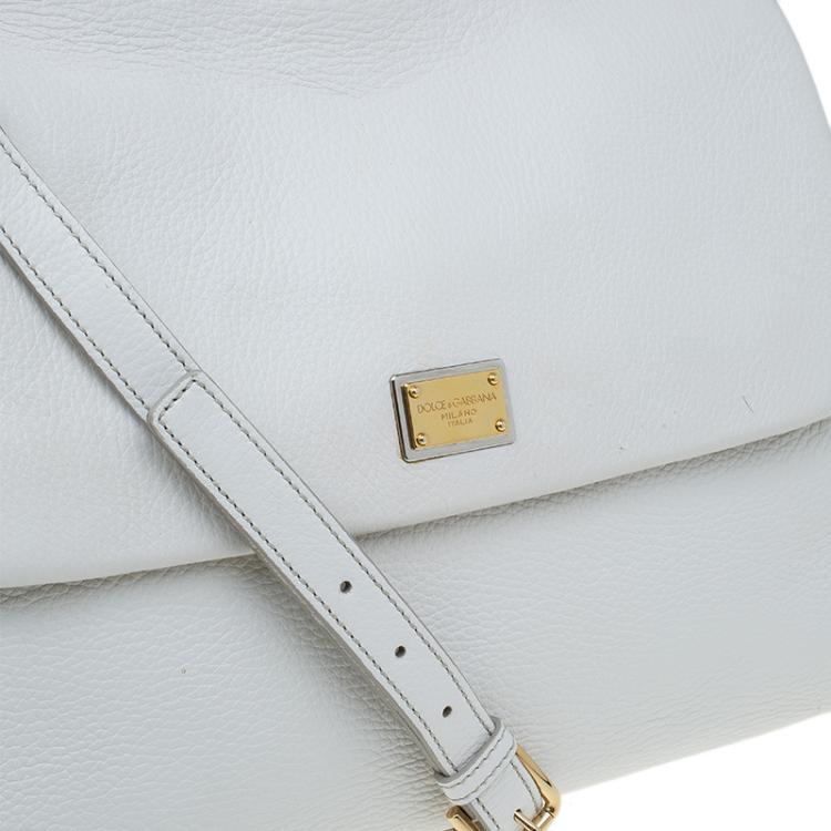 Pre Owned Dolce and Gabbana White Calfskin Leather Medium Miss Sicily Tote
