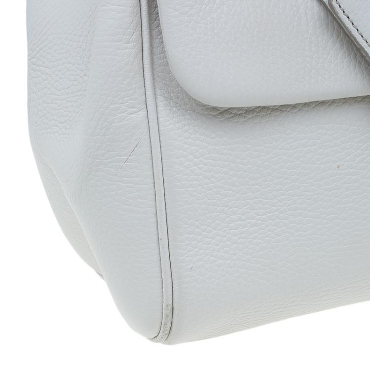 Pre Owned Dolce and Gabbana White Calfskin Leather Medium Miss Sicily Tote