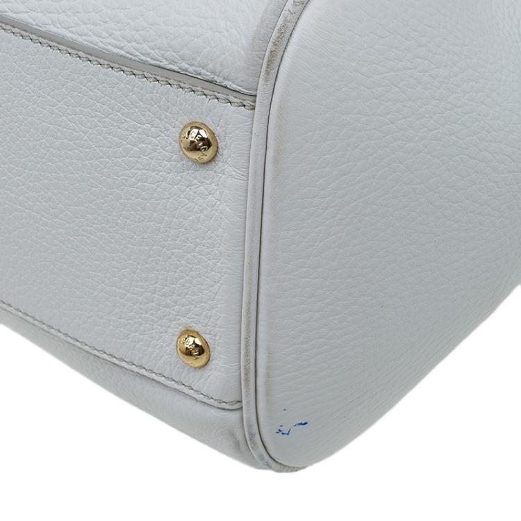 Pre Owned Dolce and Gabbana White Calfskin Leather Medium Miss Sicily Tote