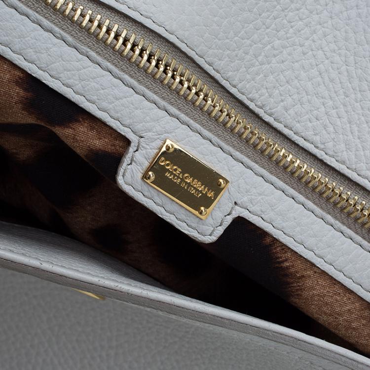 Pre Owned Dolce and Gabbana White Calfskin Leather Medium Miss Sicily Tote
