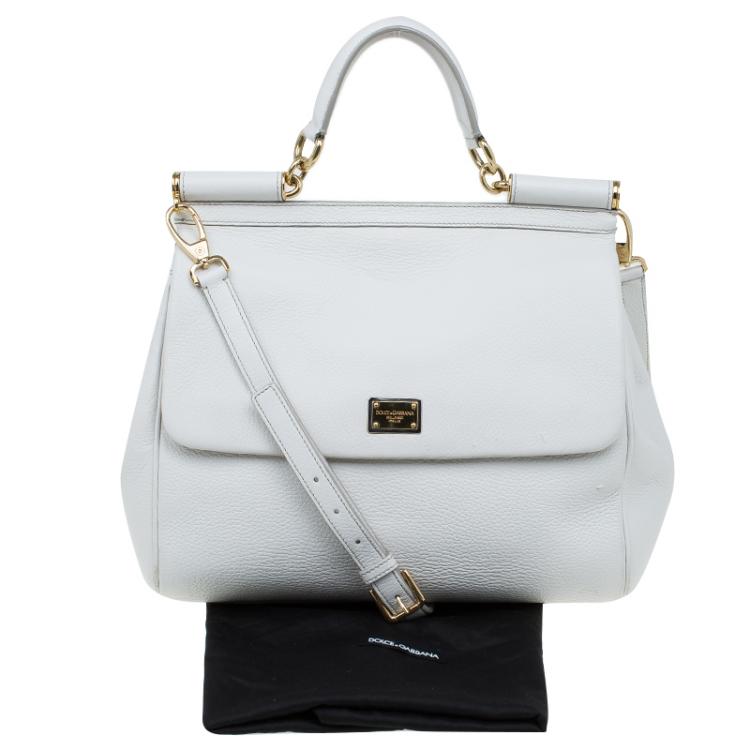 Pre Owned Dolce and Gabbana White Calfskin Leather Medium Miss Sicily Tote
