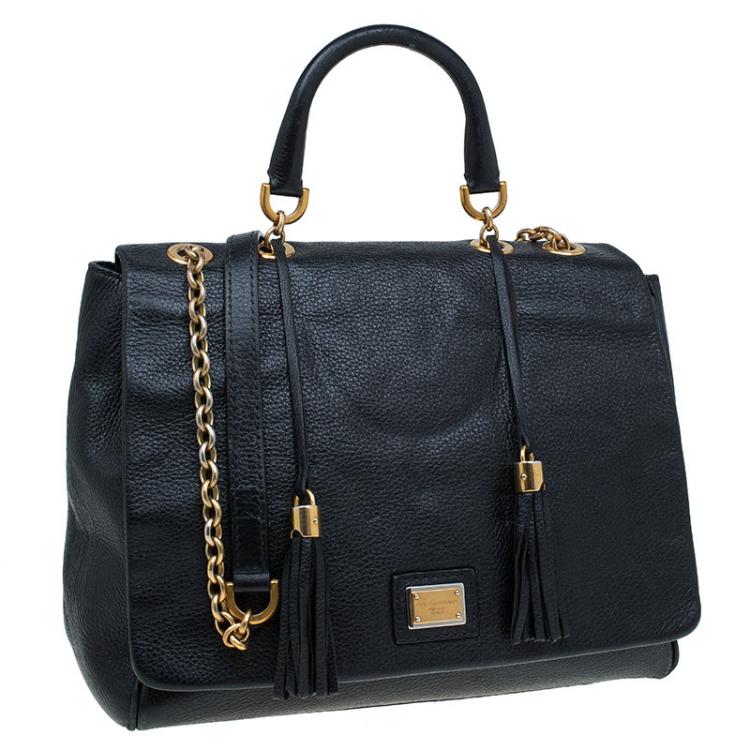 Pre Owned Dolce and Gabbana Black Leather Miss Charlotte Top Handle Bag