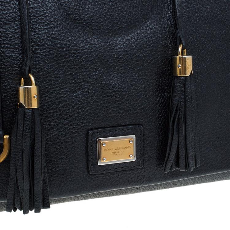 Pre Owned Dolce and Gabbana Black Leather Miss Charlotte Top Handle Bag