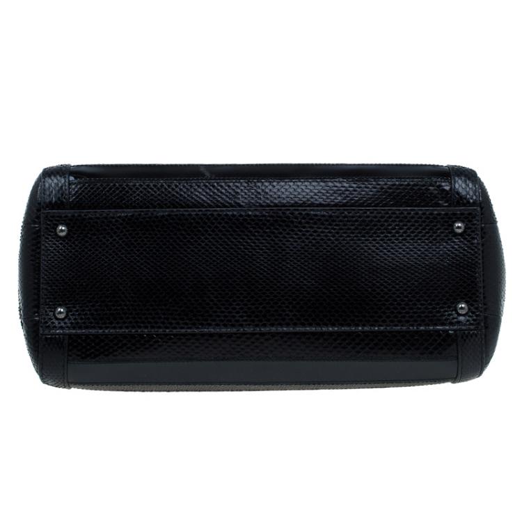 Pre Owned Dolce and Gabbana Black Python/Iguana Embossed Leather Large Miss Sicily Top Handle Bag
