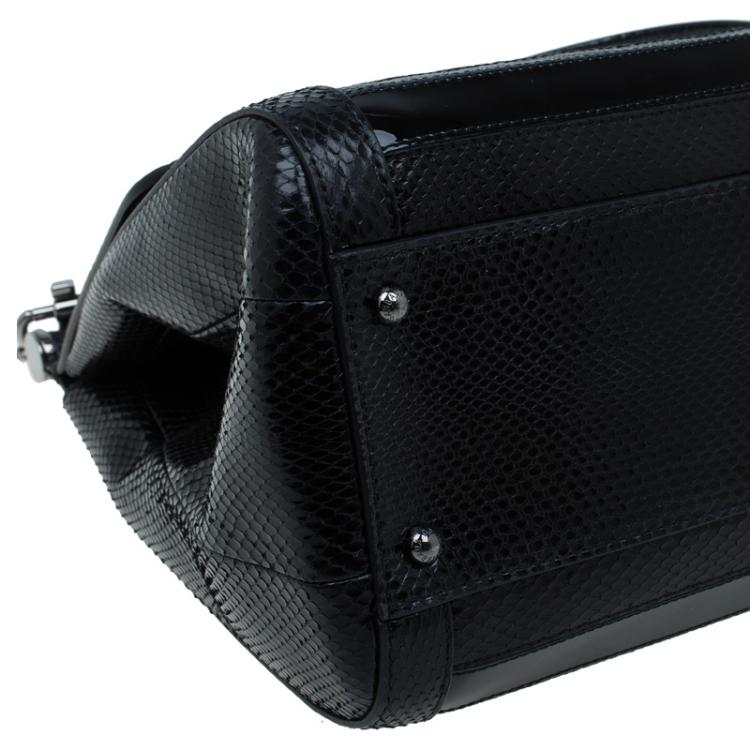 Pre Owned Dolce and Gabbana Black Python/Iguana Embossed Leather Large Miss Sicily Top Handle Bag