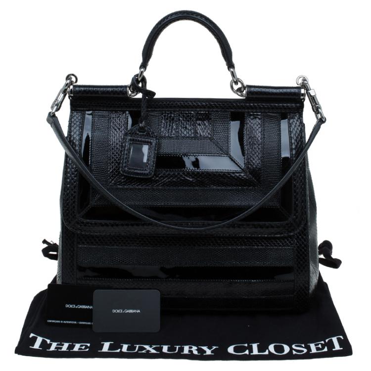 Pre Owned Dolce and Gabbana Black Python/Iguana Embossed Leather Large Miss Sicily Top Handle Bag