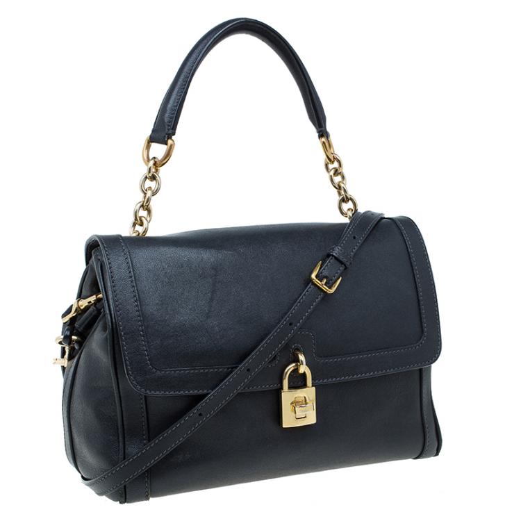 Pre Owned Dolce and Gabbana Black Leather Small Miss Dolce Top Handle Bag