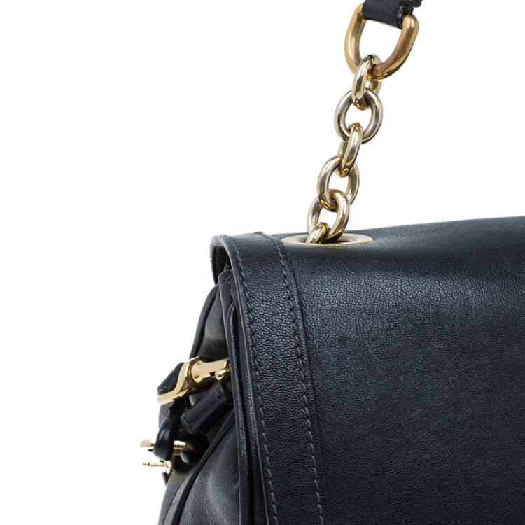 Pre Owned Dolce and Gabbana Black Leather Small Miss Dolce Top Handle Bag