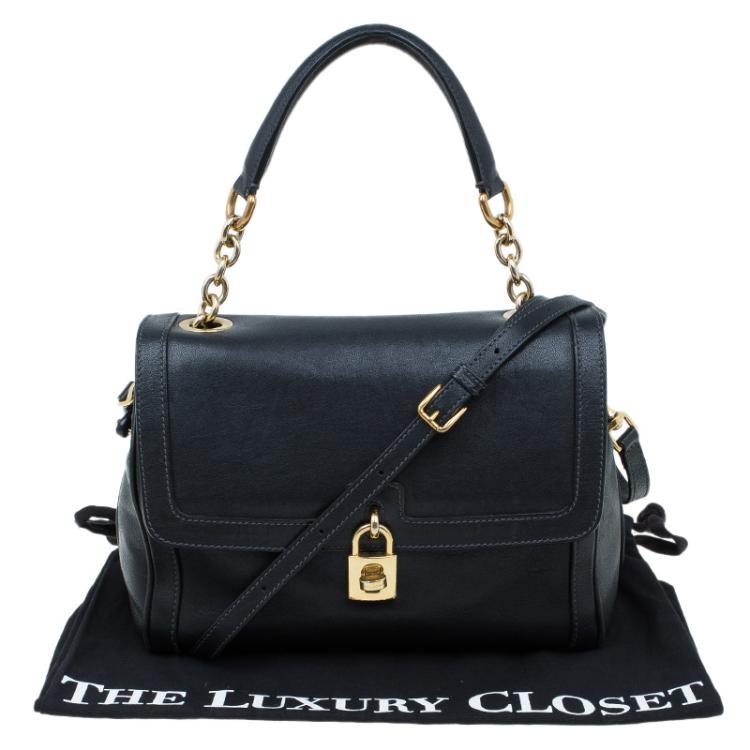 Pre Owned Dolce and Gabbana Black Leather Small Miss Dolce Top Handle Bag