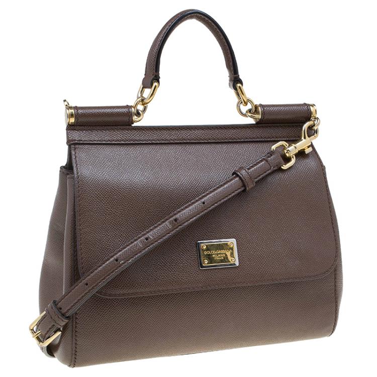 مملوكة مسبقًا Dolce and Gabbana Brown Leather Medium Miss Sicily Top Handle Bag