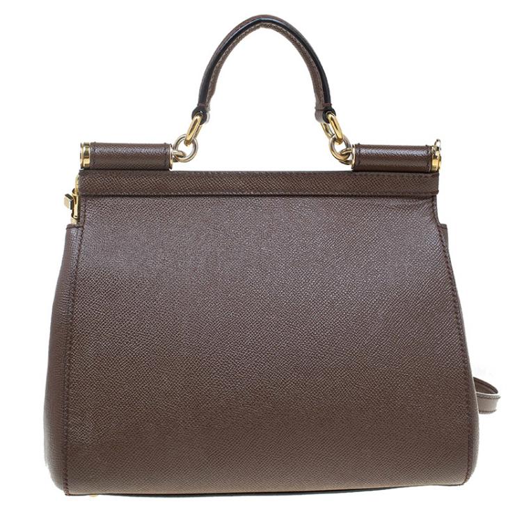 مملوكة مسبقًا Dolce and Gabbana Brown Leather Medium Miss Sicily Top Handle Bag