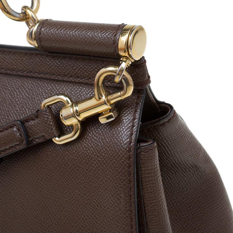 مملوكة مسبقًا Dolce and Gabbana Brown Leather Medium Miss Sicily Top Handle Bag