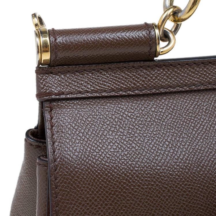 مملوكة مسبقًا Dolce and Gabbana Brown Leather Medium Miss Sicily Top Handle Bag