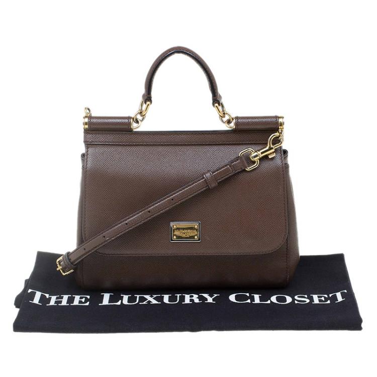 مملوكة مسبقًا Dolce and Gabbana Brown Leather Medium Miss Sicily Top Handle Bag