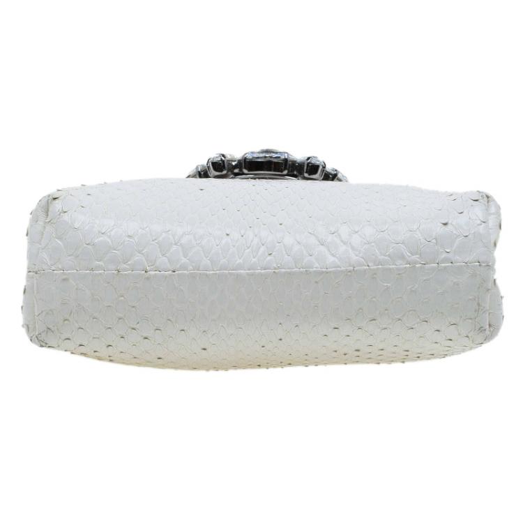 Pre Owned Dolce and Gabbana White Python Embellished Chain Coin Purse
