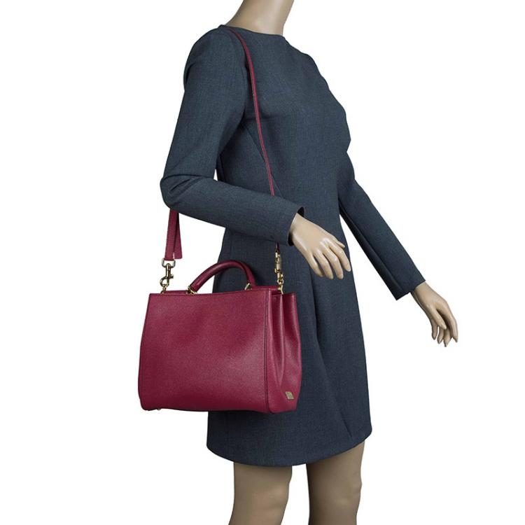 Pre Owned Dolce and Gabbana Red Leather Miss Sicily Shopper Tote