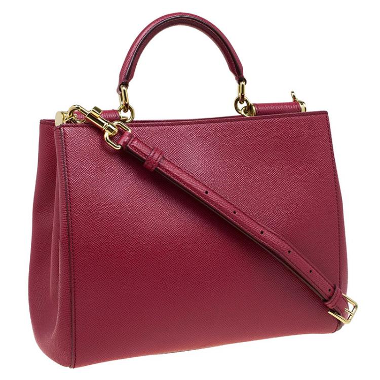 Pre Owned Dolce and Gabbana Red Leather Miss Sicily Shopper Tote