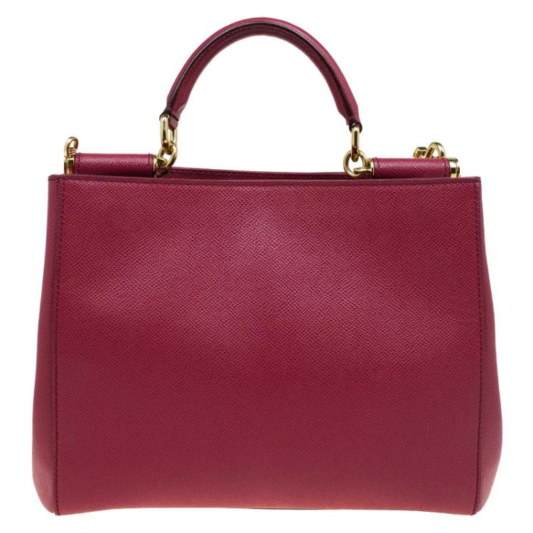 Pre Owned Dolce and Gabbana Red Leather Miss Sicily Shopper Tote