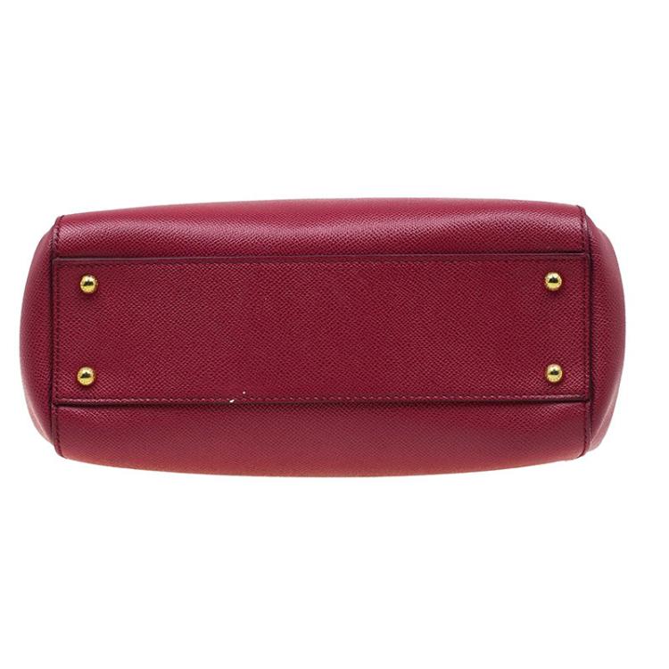 Pre Owned Dolce and Gabbana Red Leather Miss Sicily Shopper Tote