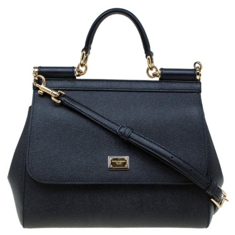 Pre Owned Dolce and Gabbana Black Leather Medium Miss Sicily Top Handle Bag