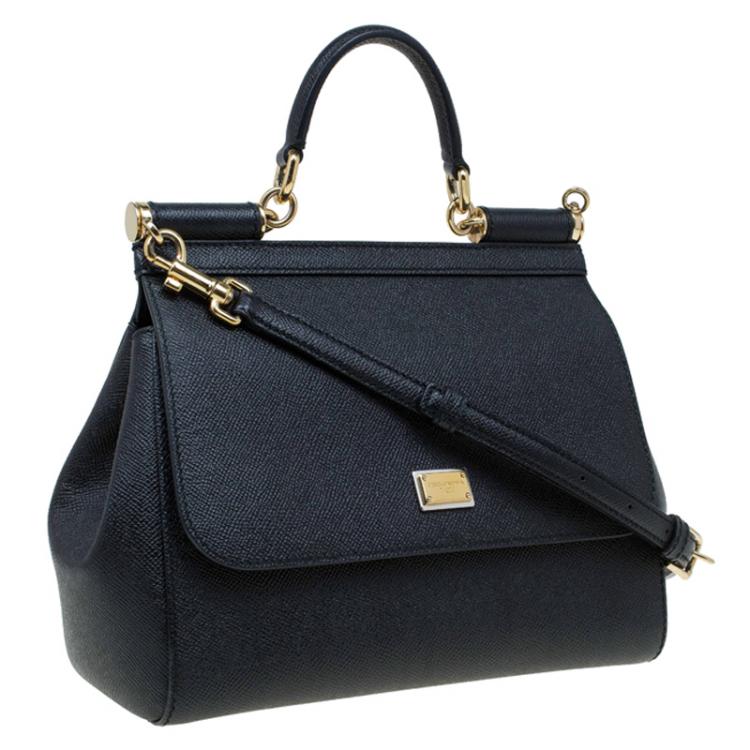Pre Owned Dolce and Gabbana Black Leather Medium Miss Sicily Top Handle Bag