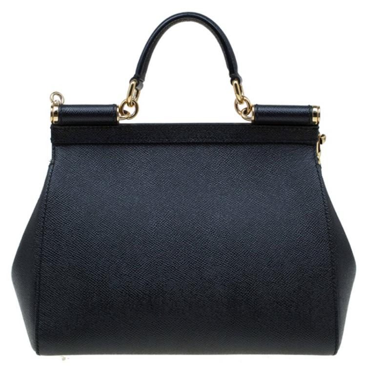 Pre Owned Dolce and Gabbana Black Leather Medium Miss Sicily Top Handle Bag